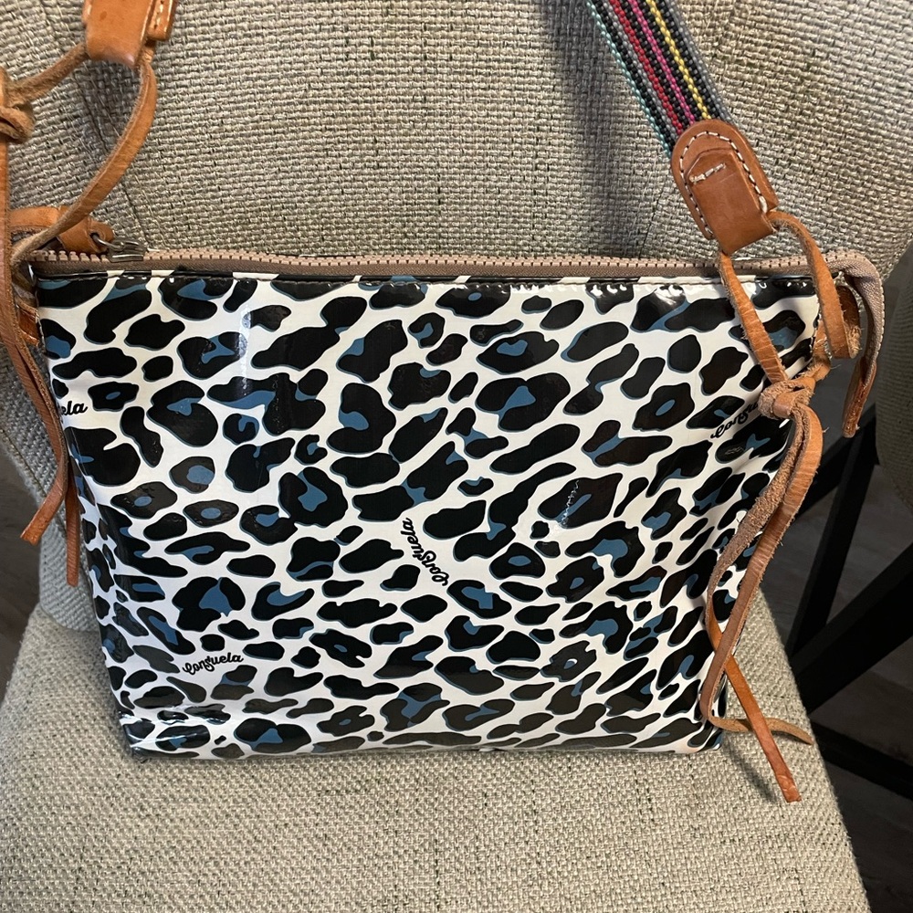 Consuela Black and White Crossbody Bag with Animal Print